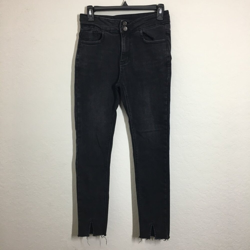 ZY13 Winter Jean Black Skinny Fleece Lining Size 26" Stretch front Slit Details
